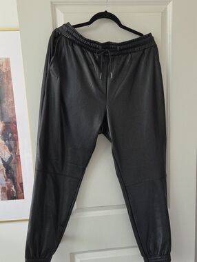 HUE Black Faux Leather Joggers